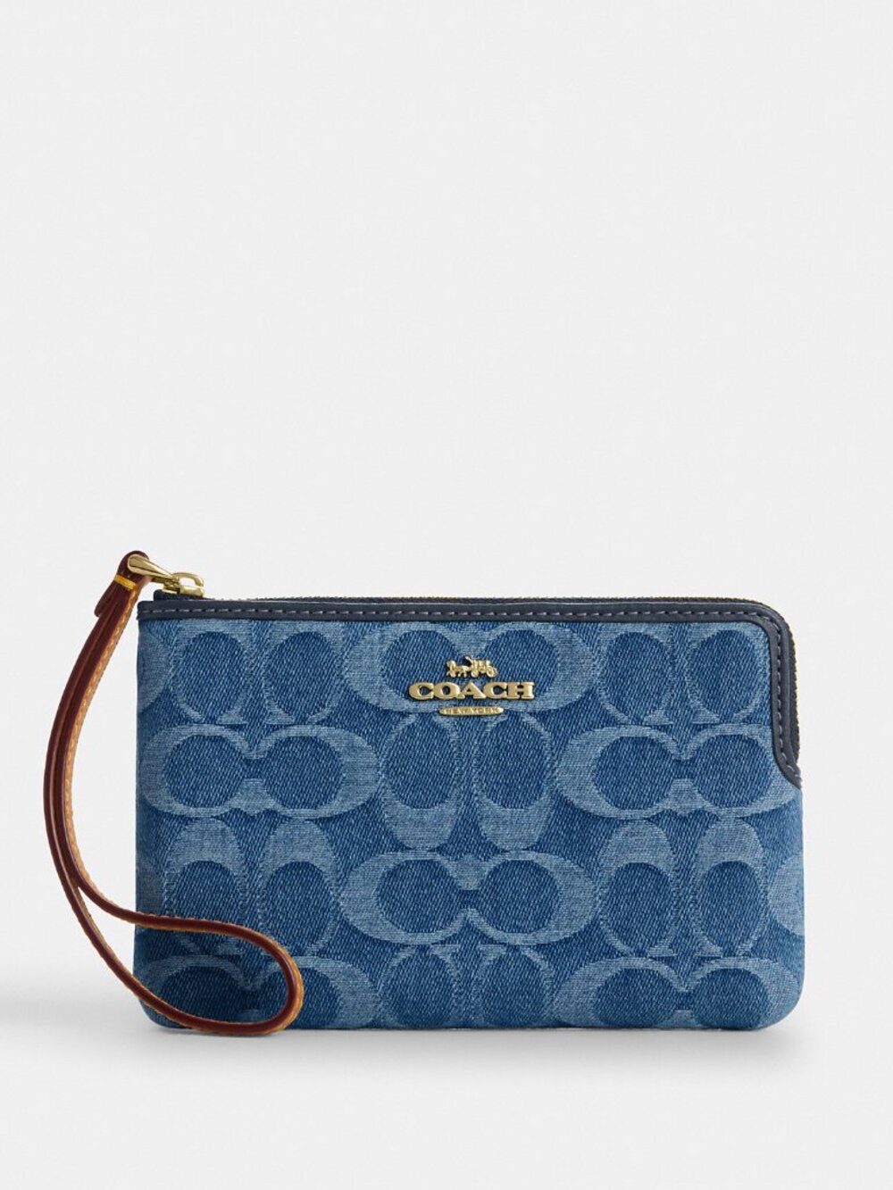 Coach Corner Zip Wristlet In Signature Denim